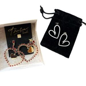 Thalia Sodi Gold and Red Heart Earrings l White Diamond Heart Earrings